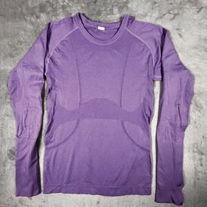 Seamless Knit Compression Style T-shirt Womens XS Purple Long Sleeve Fitted